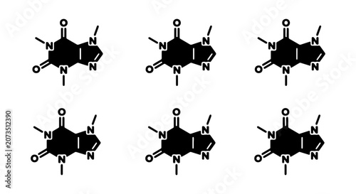 Tableau sur toile Caffeine Molecule Structure, Chemical Formula Vector Set, Organic Compound Illus