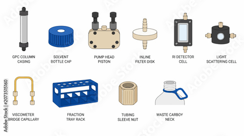 Foto Collection of industrial mechanical components and parts.
