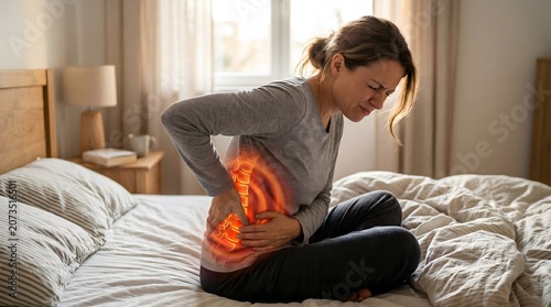 Woman Suffering from Lower Back Pain After a Bad Night's Sleep