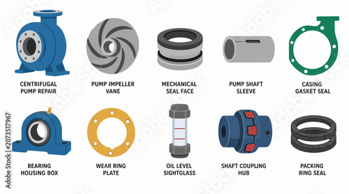 Schilderij op canvas Collection of industrial mechanical parts and components.
