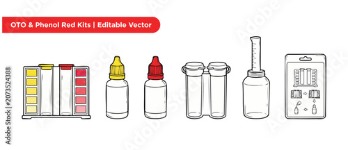 Konstfotografi Pool water test kit vector icons for chlorine and pH maintenance