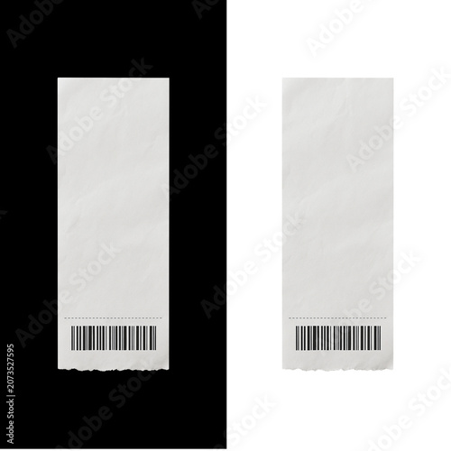 Crumpled Paper Discount Coupon Ticket with Barcode Isolated on Black Background