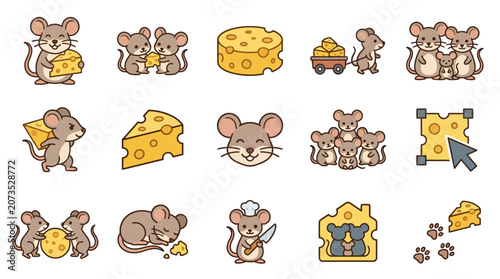 Tableau sur toile Adorable cartoon mouse family with baby mice carrying large cheese wedges cute p