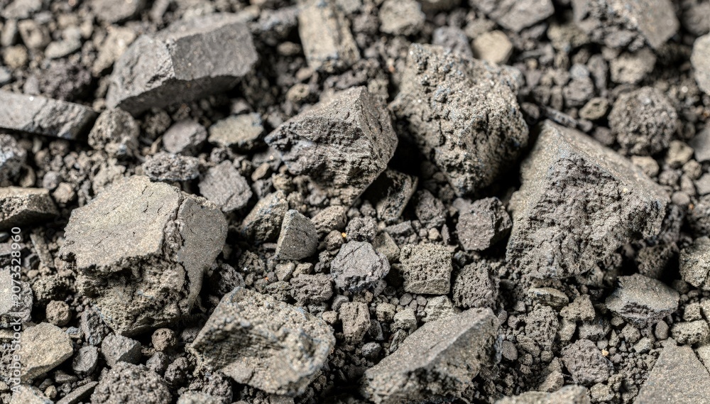 Fototapeta premium Medium shot capturing coarse polymer crumb texture with large rugged synthetic rubber particles exhibiting a rough tactile postcoagulation appearance.