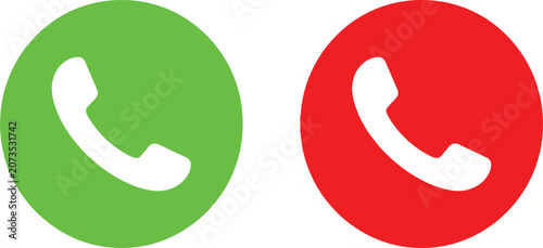 Foto Green and red phone call buttons with handset icons for incoming and declining m