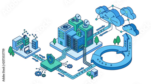 Modern Data Center Cloud Integration Secure Network Infrastructure Big Data Processing Digital Transformation Concept
