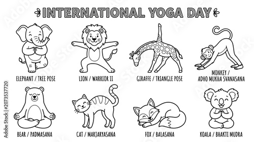 Photography International Yoga Day Animals: Elephant, Lion, Giraffe, Monkey, Bear, Cat, Fox,
