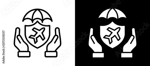 Travel Insurance Icon Set In Black And White Filled Style Collection