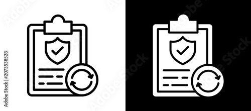 Policy Renewal Icon Set In Black And White Filled Style Collection