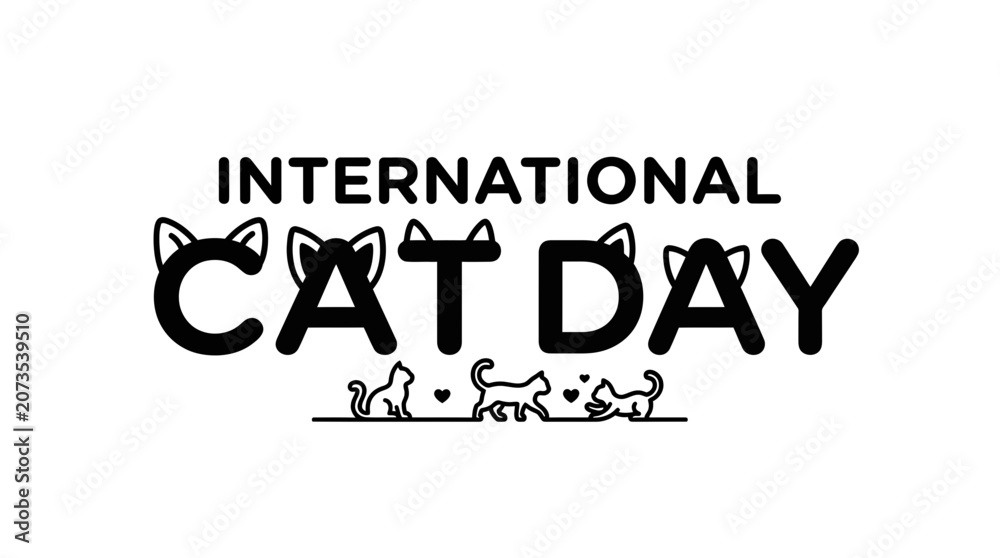 Fototapeta premium International Cat Day Text with Cute Kittens Illustration