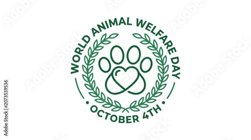 Photography World Animal Welfare Day logo: paw print, heart, laurel wreath, October 4th