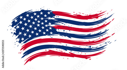 Tableau sur toile Abstract American Flag Waving, Grunge Brush Strokes, USA Patriotism Symbol