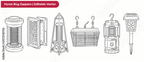 Cuadro en lienzo Mosquito trap vector line art set of home bug zappers and insect eliminator devi