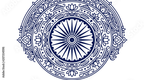 Canvas-taulu Intricate Blue Mandala with Chakra Wheel Motif on White Background