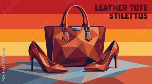 Premium women's leather tote bag and matching stiletto shoes set with sophisticated fashion style