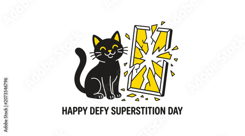 Fotografie Black Cat and Broken Mirror - Defy Superstition Day