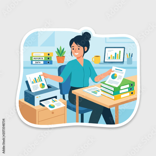 Employee printing and organizing office reports