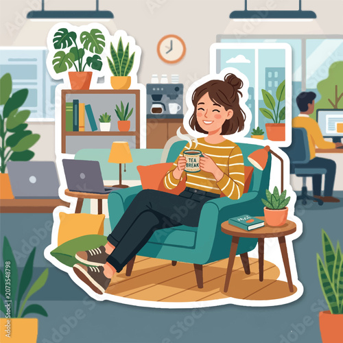Employee taking a break at office desk