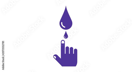 A purple icon depicting a finger being pricked by a blood drop.