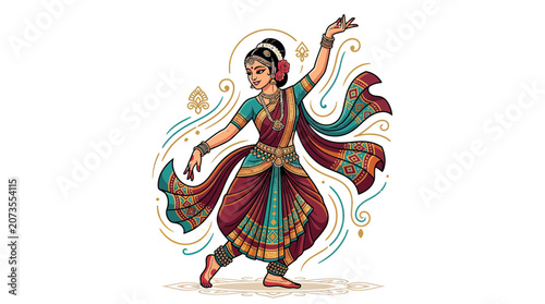 Foto Indian Classical Dancer Performing Bharatanatyam in Traditional Costume