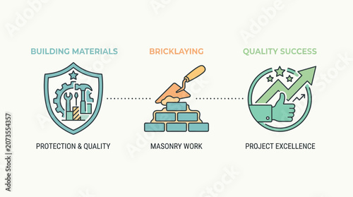 Construction icons for building materials and quality success.