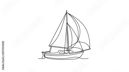 Continuous line drawing of a sailboat at sea.