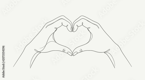 Continuous line drawing of hands making heart gesture.