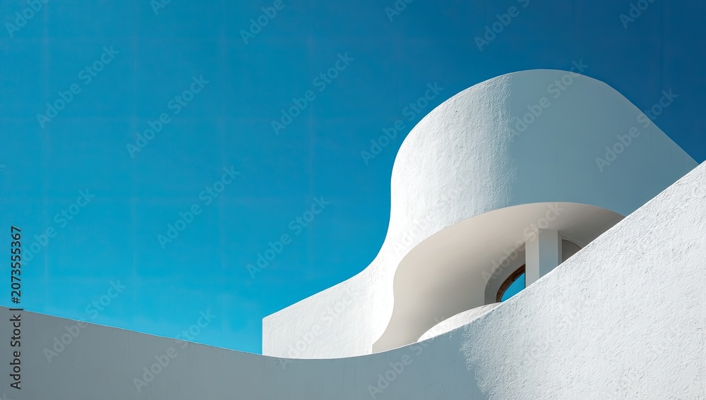 Fototapeta premium A striking architectural detail showcases smooth, white curves against a vibrant blue sky.
