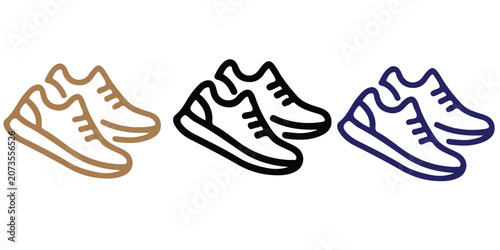 Schilderij op canvas Three pairs of sneakers in different colored outlines