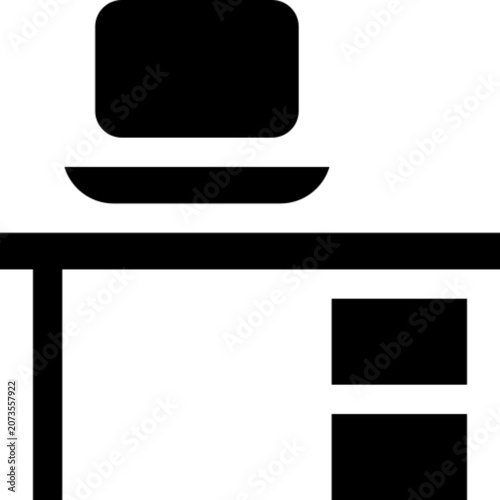 Desk Office Furniture Work Workspace Table Interior Icon Set