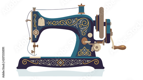 Foto Vintage sewing machine vector illustration, antique craftsmanship and textile art tool design
