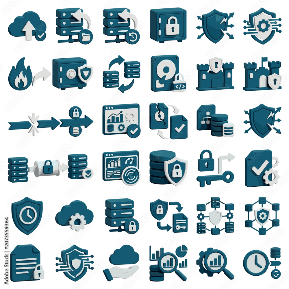 Fototapeta premium Cyber Security Icons: Data Protection, Network Security, Cloud Computing, Encryption