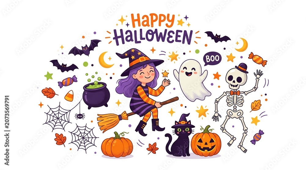 Fototapeta premium halloween witch with pumpkin