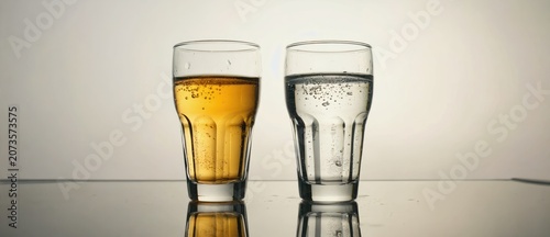 Two glasses with beverages showing contrast in color and texture