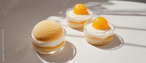 Delicious dessert arrangement featuring layered ingredients sunlight and copy space