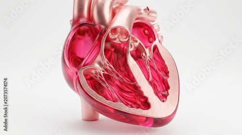 Stylized Translucent Human Heart Cutaway, Medical Anatomy Illustration