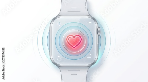 Sleek Smartwatch Displays Heartbeat Icon with Health Monitoring Waves on White Background, Cinematic Widescreen