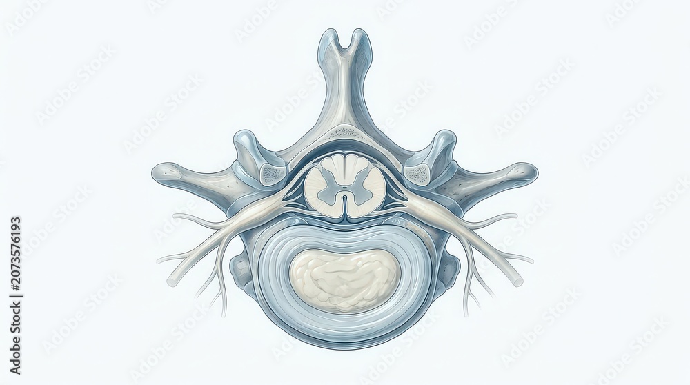 Fototapeta premium Detailed CrossSectional Anatomy of the Human Cervical Spine, Illustrating Vertebrae, Spinal Cord, and Nerves