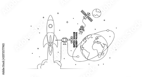 Cuadro en lienzo Astronaut, Rocket Launch, Space Station, Earth Orbit, Cosmic Exploration