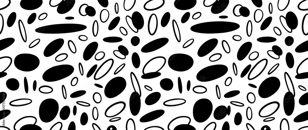 Fototapeta premium Abstract Black Ellipses Pattern on White Background - Seamless Vector