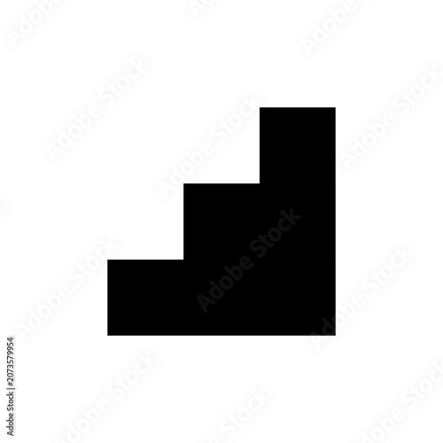 A solid black silhouette icon representing a simple three step staircase design.