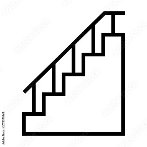 A simple black and white outline icon illustrating a staircase with a handrail.