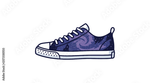 Cosmic Sneaker: Galaxy Print Canvas Shoe with Stars on White Background
