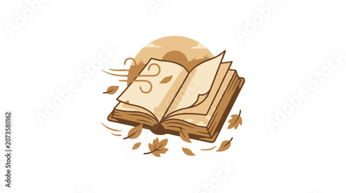Open Book with Falling Leaves and Wind