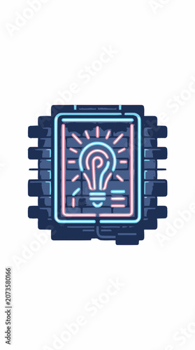 Neon Lightbulb Idea Sign on Brick Wall