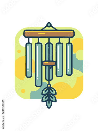 Decorative Wind Chime with Leaf Accent on Abstract Colorful Background