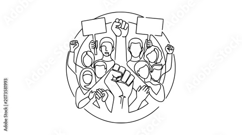 Bild auf Leinwand Protest Crowd With Raised Fists and Signs - Activism and Demonstration
