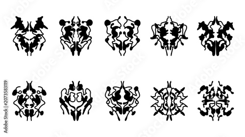Tableau sur toile Abstract Rorschach Inkblot Tests Collection, Psychology Concept, White Backgroun