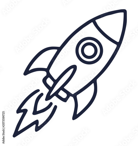 Space rocket spaceship launching start up project line icon
