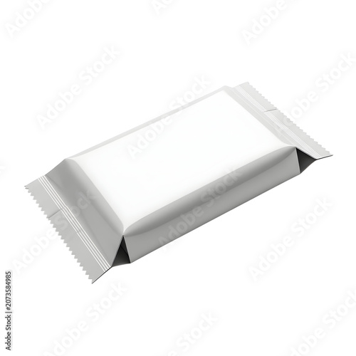 Blank white flow pack food packaging mockup for snacks or candy